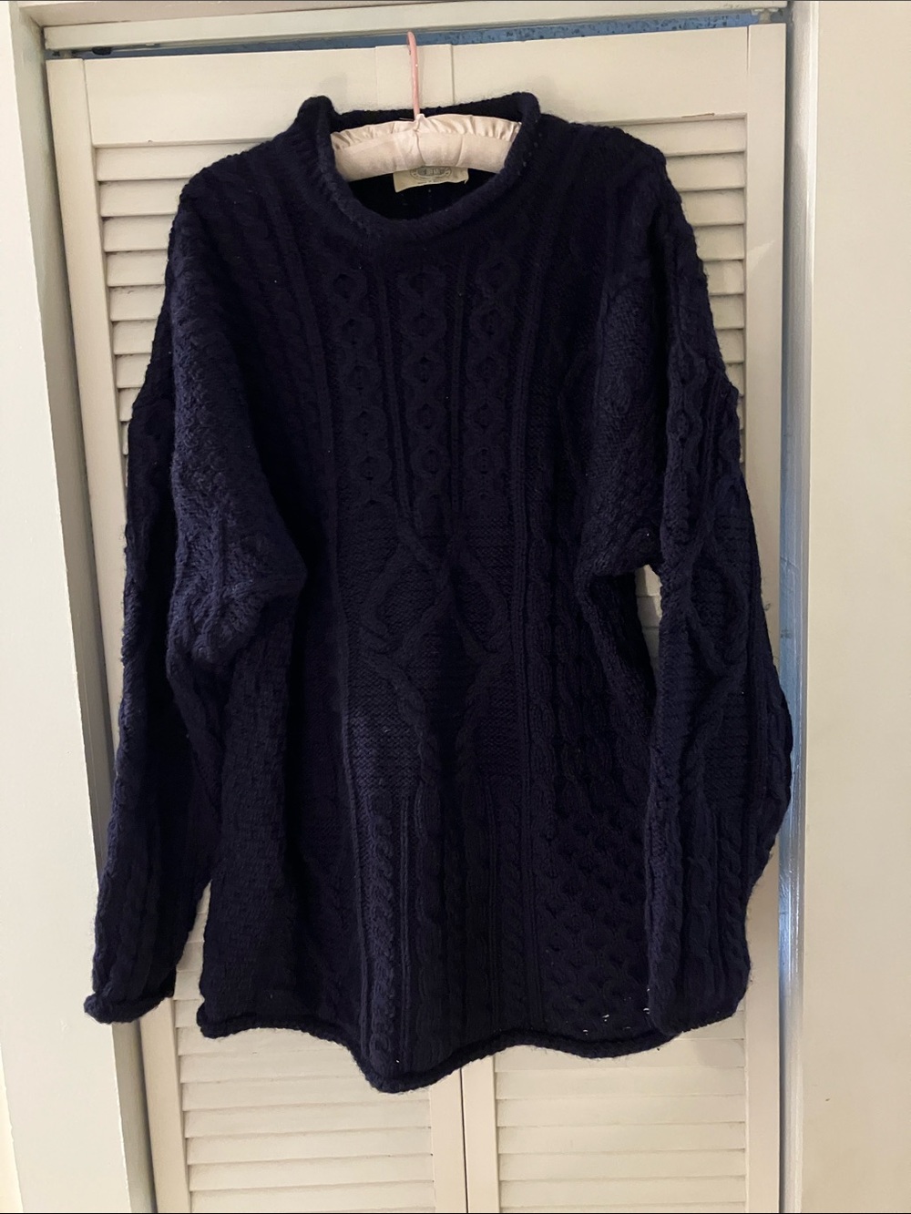 Blarney Woolen Mills Irish Wool Roll Neck Navy Blue Oversized Knit Sweater Hole